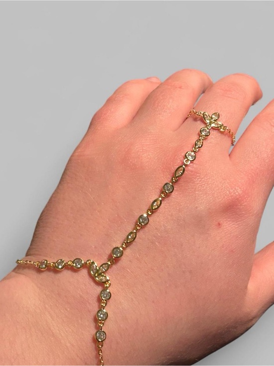 Jewelry - 18K White Gold-Filled CZ Leaf Hand Chain Ring Bracelet